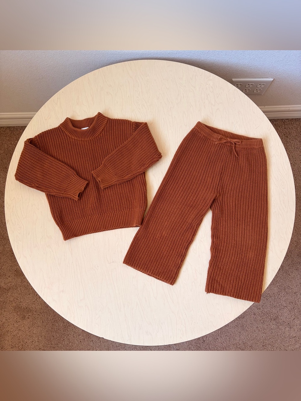 Jamie Kay 3T Cozy Cotton Ribbed Knit Sweater and Wide-Leg Pants Set - Rust